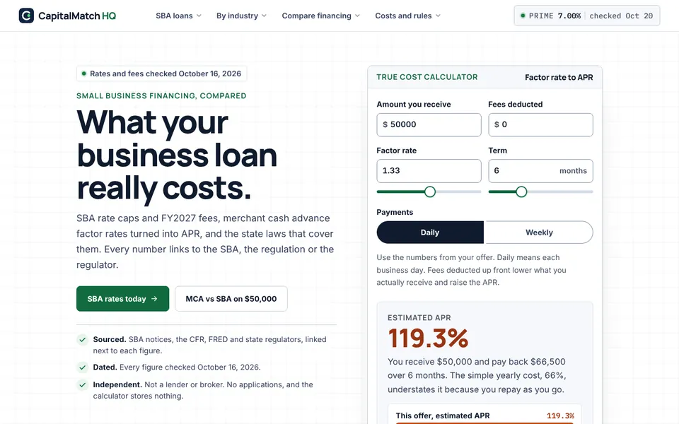 CapitalMatch HQ website homepage, designed by Media Spearhead