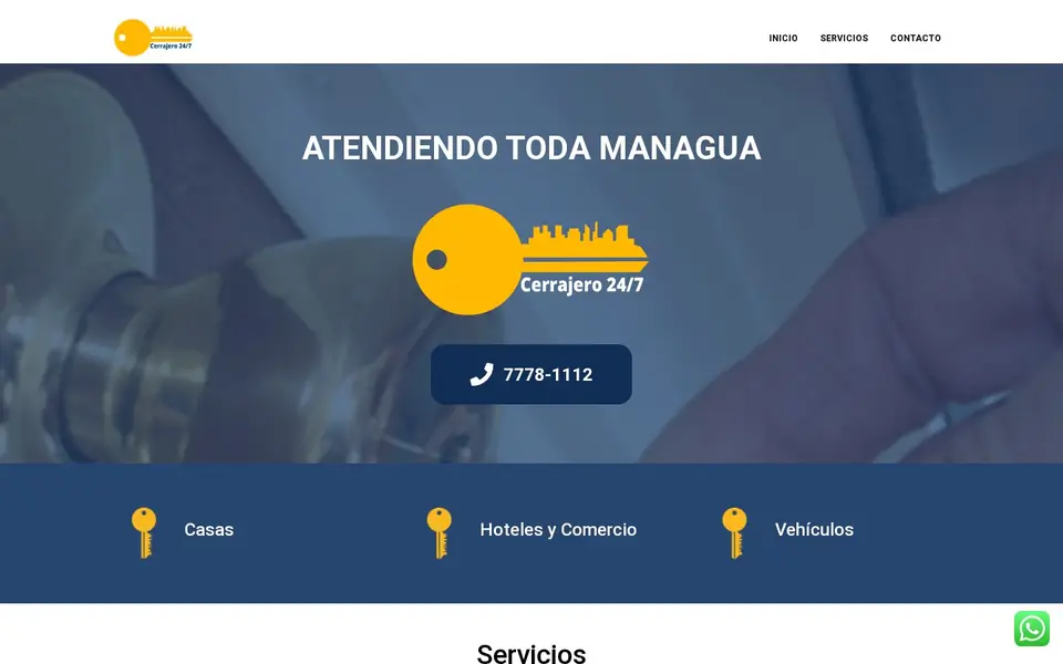 Homepage of Cerrajería Nicaragua, a website designed by Media Spearhead