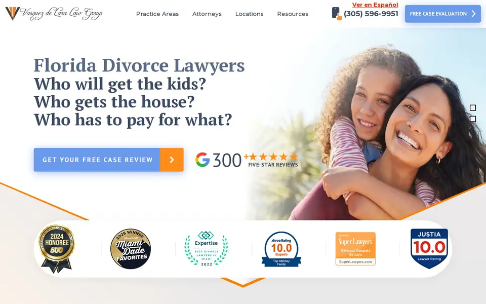 Vasquez de Lara Law Group homepage, designed and built by Media Spearhead