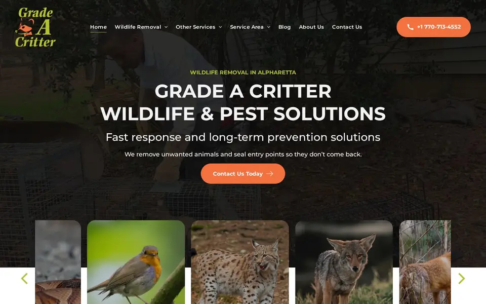Homepage of Grade A Critter, a website designed by Media Spearhead