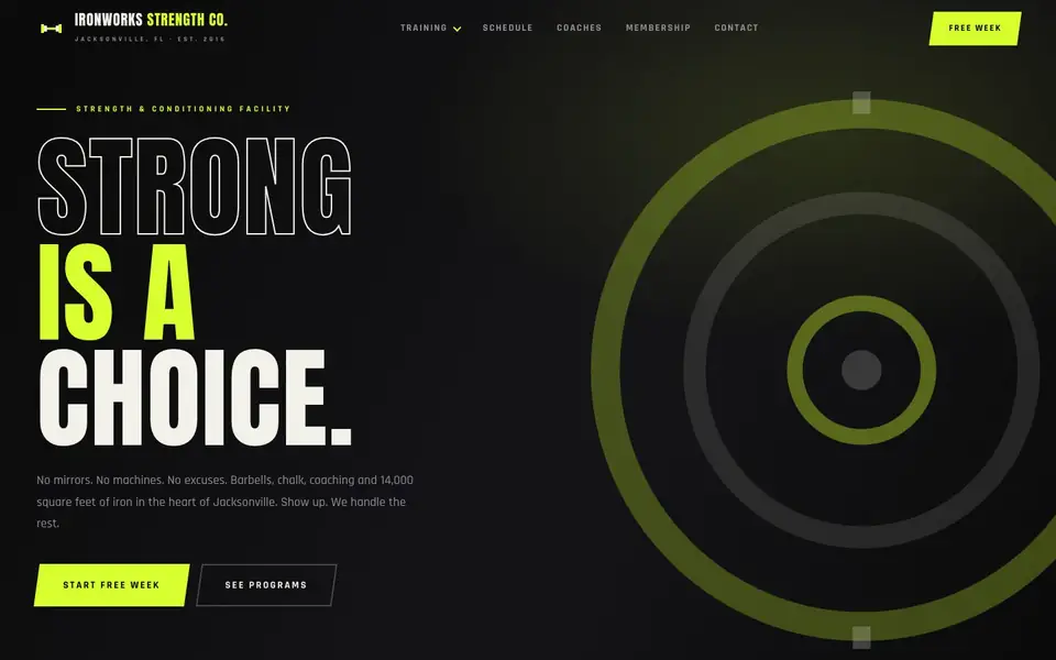 Ironworks Fitness website homepage (concept build), designed by Media Spearhead