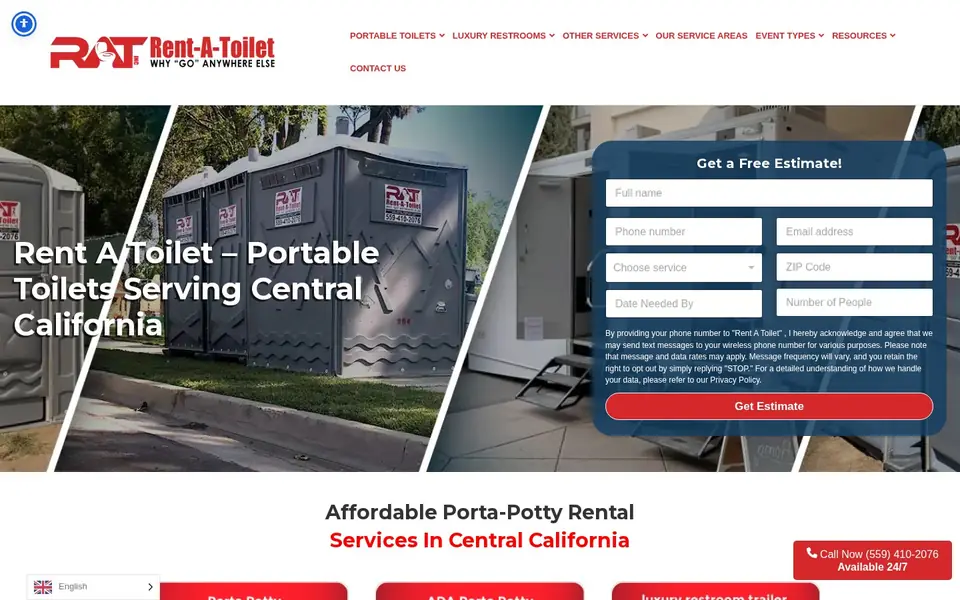 Homepage of Rent A Toilet, a website designed by Media Spearhead
