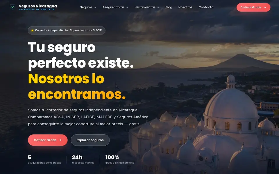 Homepage of Seguros Nicaragua, a website designed by Media Spearhead