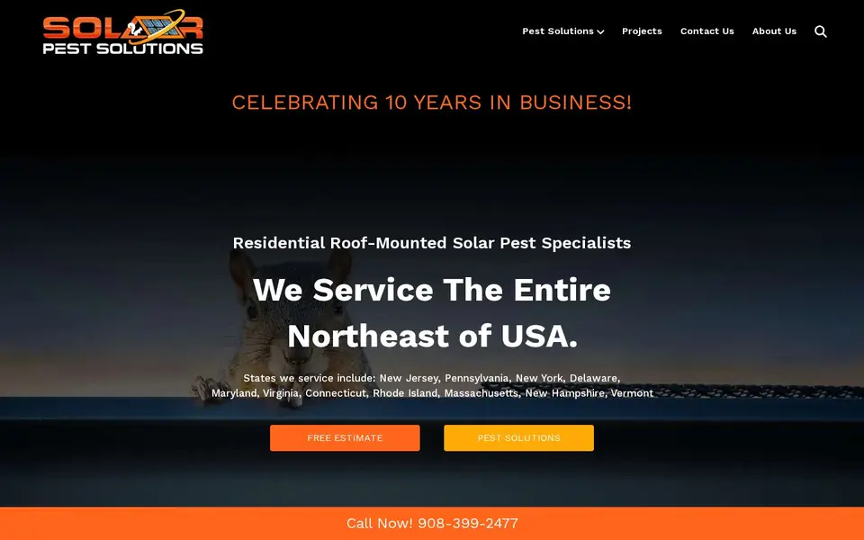 Homepage of Solar Pest Solutions, a website designed by Media Spearhead