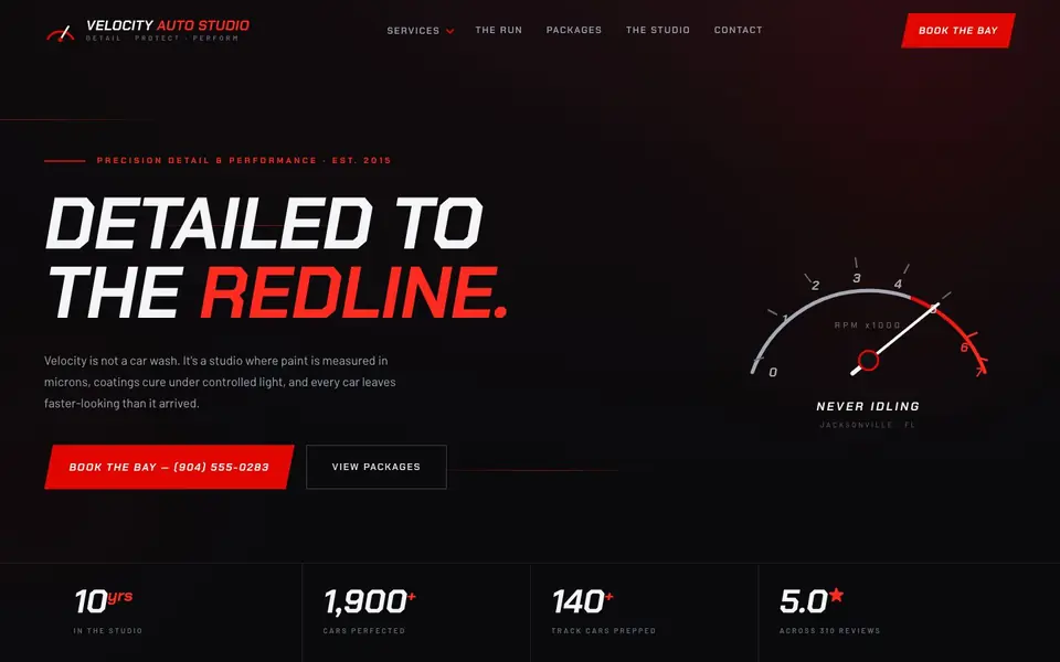 Velocity Auto Studio website homepage (concept build), designed by Media Spearhead